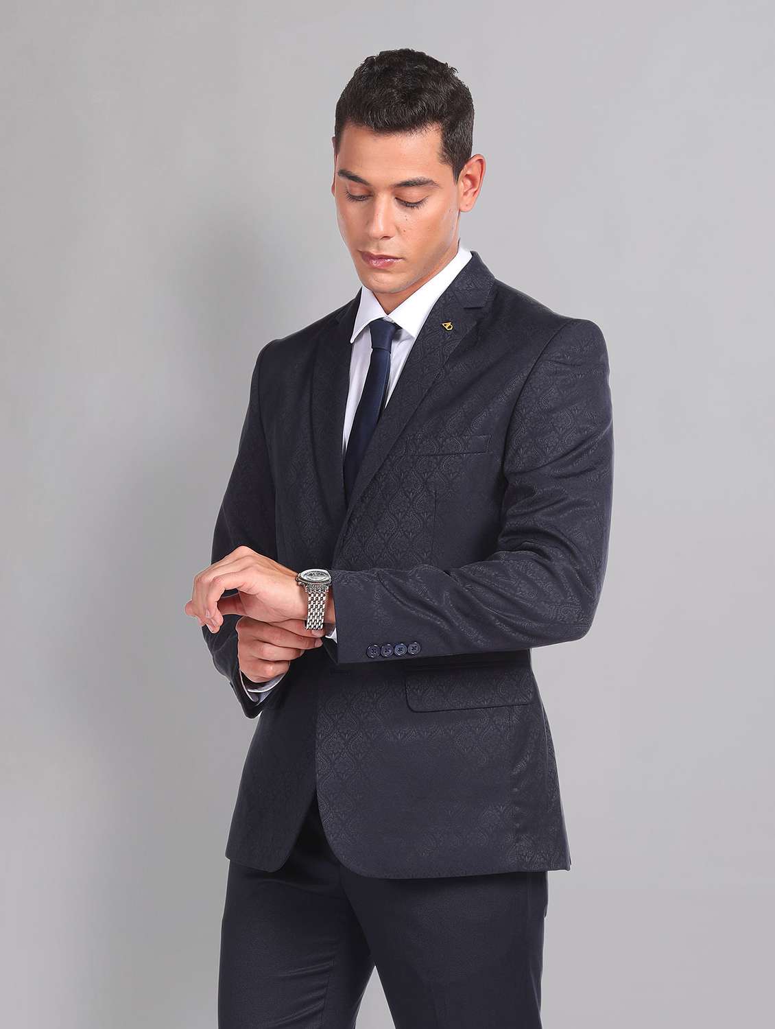 navy blue cotton single breasted suit - 21252885 - Standard Image - 3