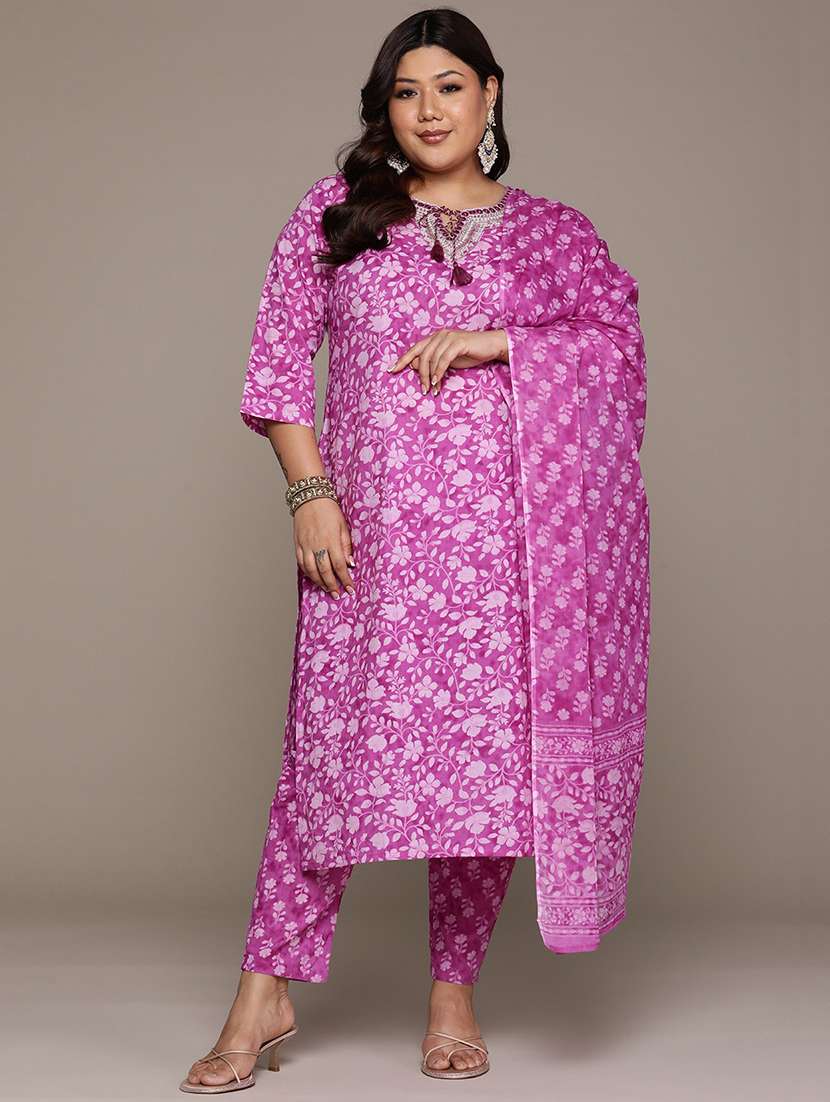 women purple kurta pant set with dupatta