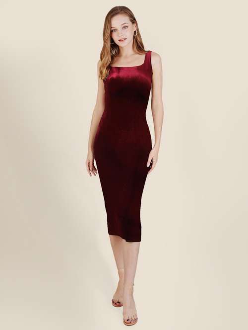 women maroon velvet bodycon dress - 21252947 - Standard Image - 0