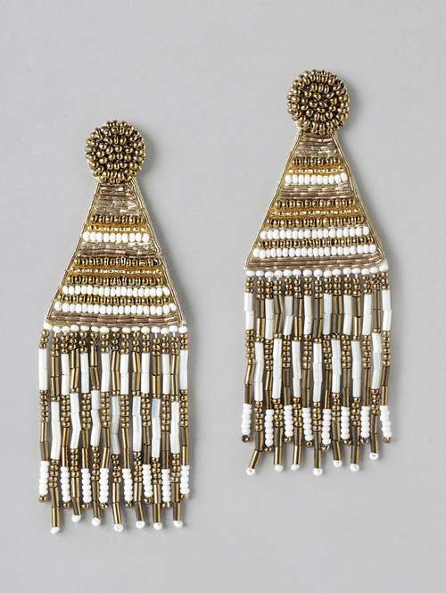 Gold Plated Geometric Artificial Beads Drop Earrings