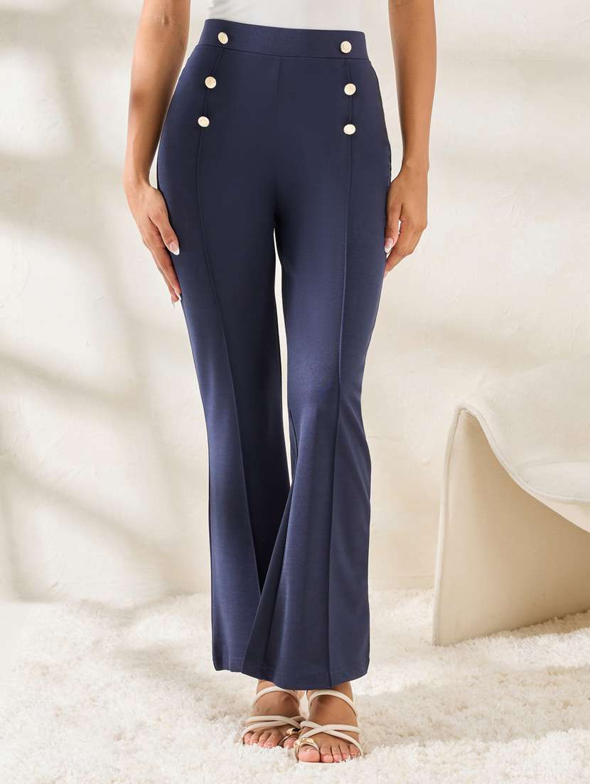 solid navy blue bootcut trouser