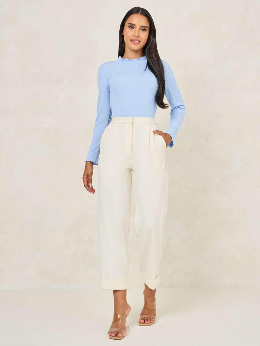 women solid mock neck long sleeves top - 21253329 - Standard Image - 3
