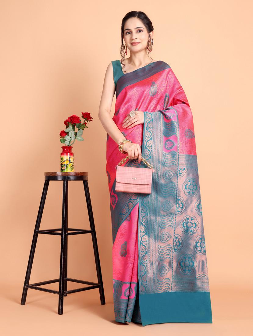 women self design banarasi saree with blouse