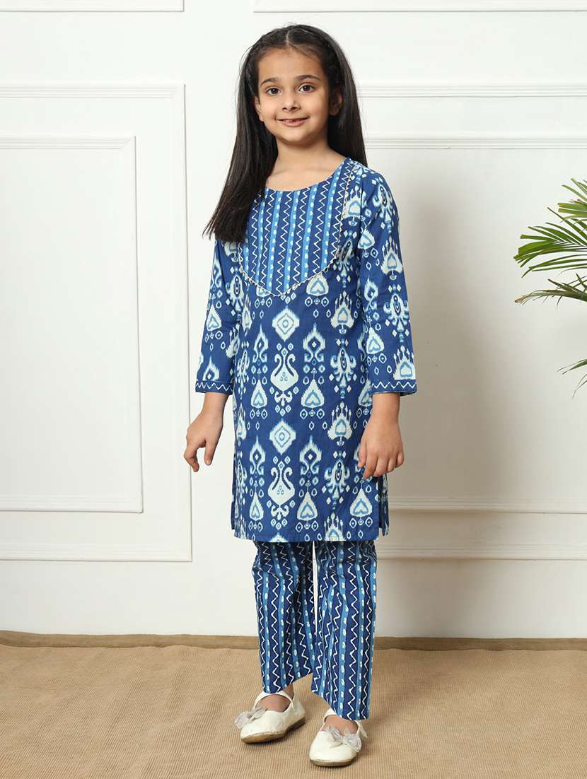 girls printed cotton kurta palazzo suit set - 21254042 -  Zoom Image - 0