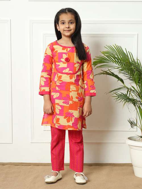girls printed cotton kurta palazzo suit set - 21254043 -  Standard Image - 0
