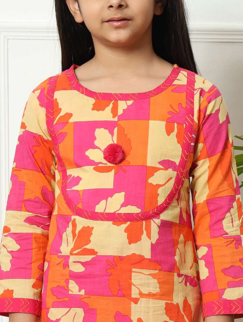 girls printed cotton kurta palazzo suit set - 21254043 - Standard Image - 5