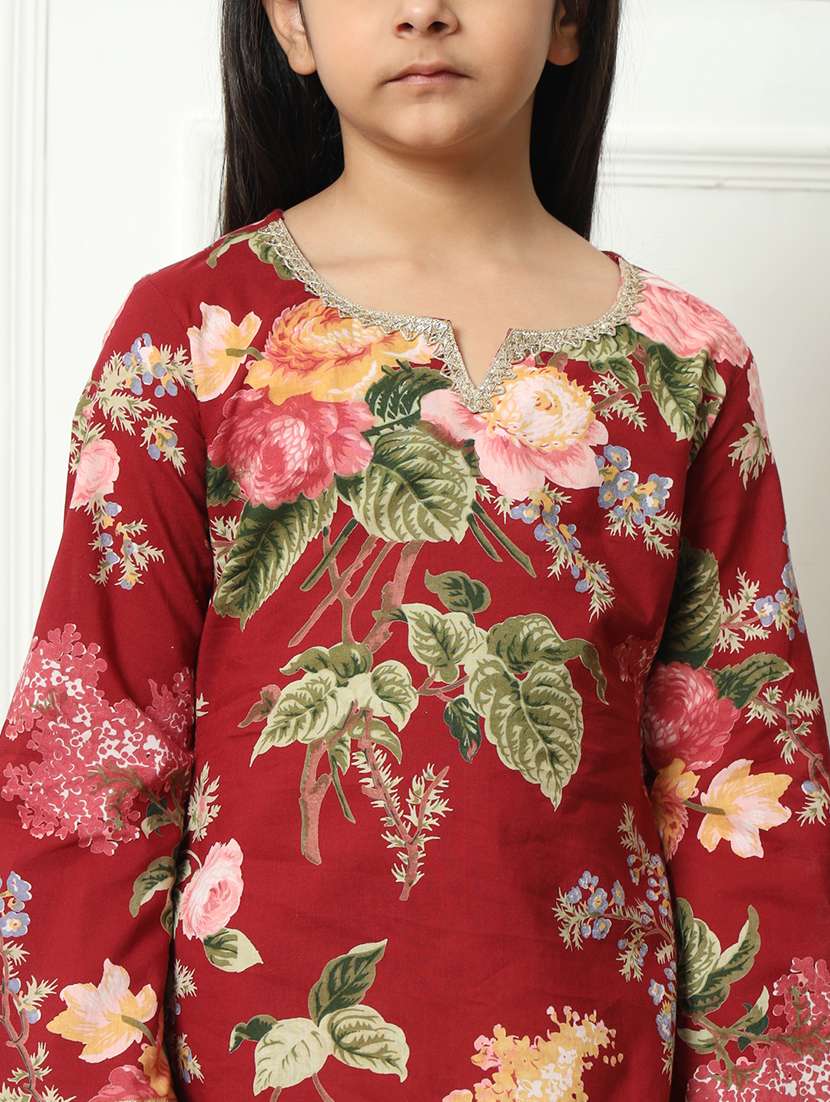 girls printed cotton kurta palazzo suit set - 21254050 -  Standard Image - 5