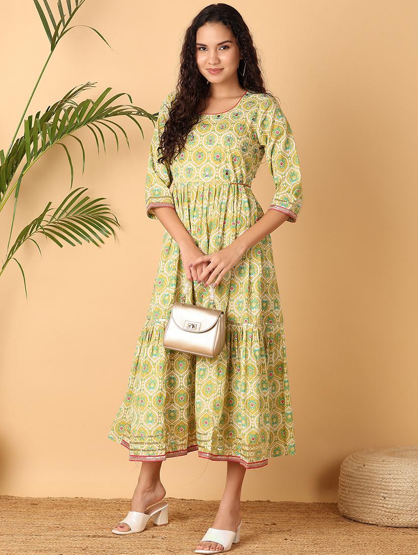 women printed three quarter sleeves a-line kurta - 21254840 - Standard Image - 3