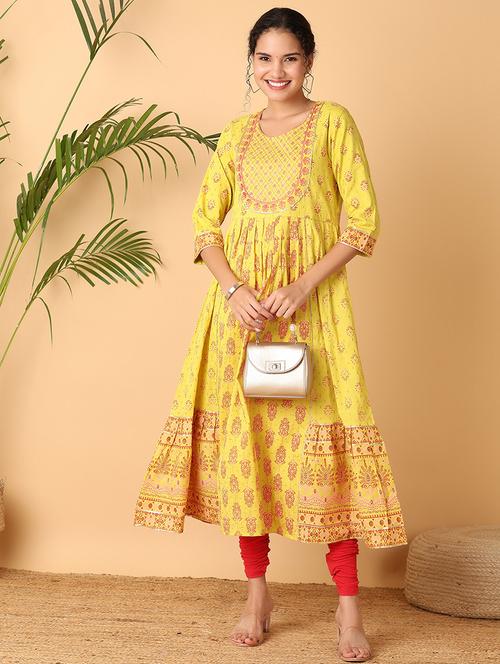 women printed three quarter sleeves anarkali kurta - 21255273 -  Standard Image - 0