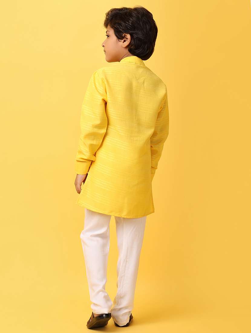 boys yellow self-designed kurta set - 21255326 -  Standard Image - 3
