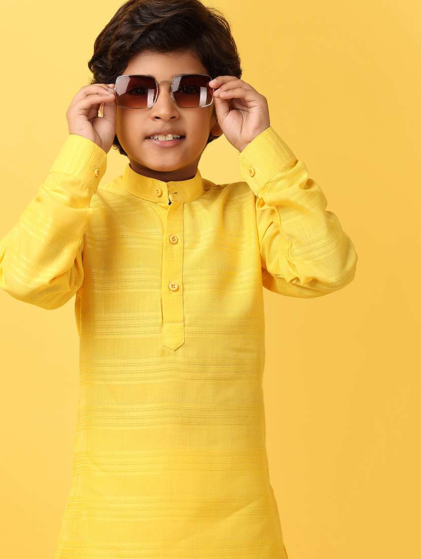 boys yellow self-designed kurta set - 21255326 -  Standard Image - 5