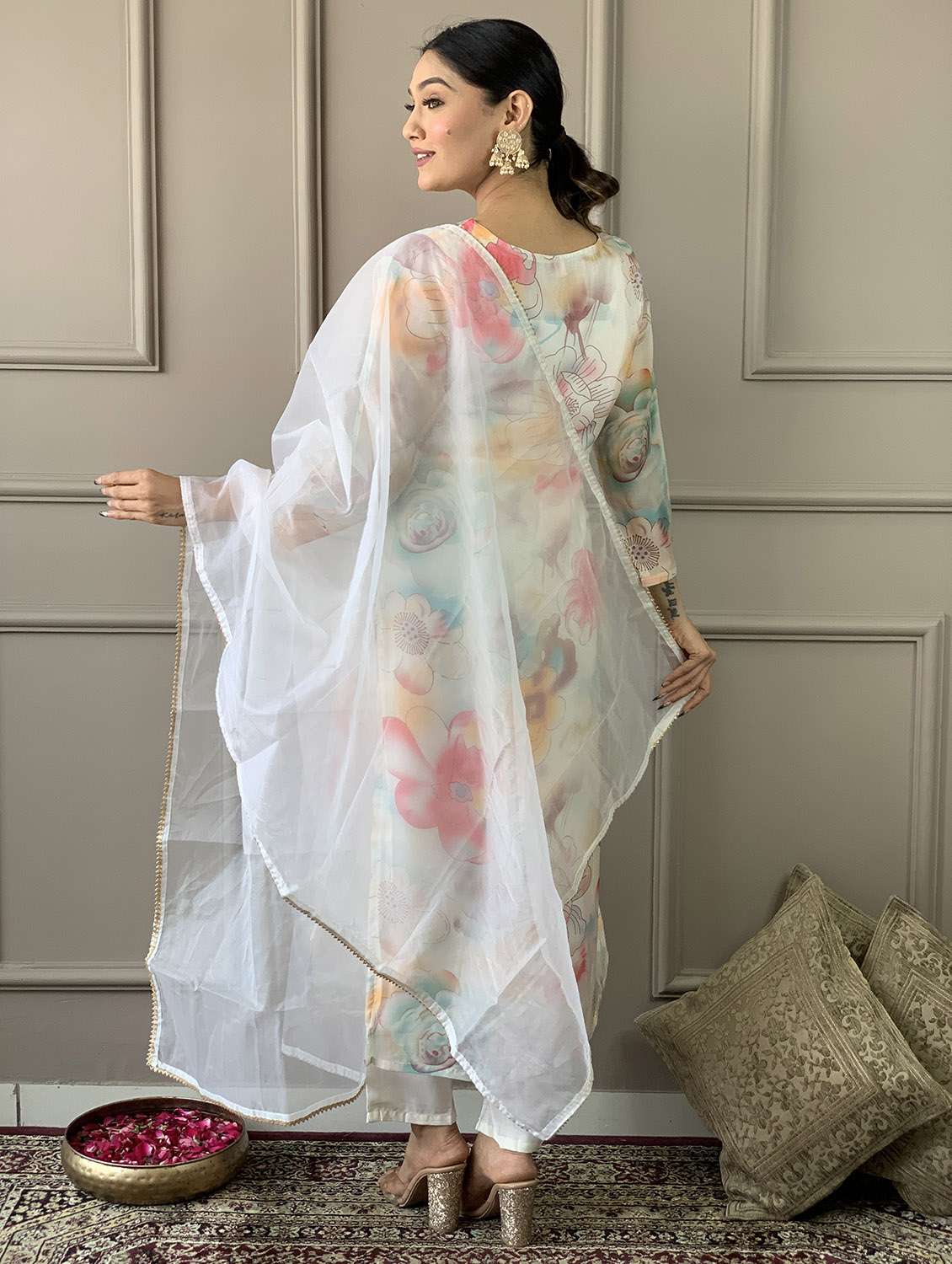 off white organza straight kurta - 21255757 - Standard Image - 5