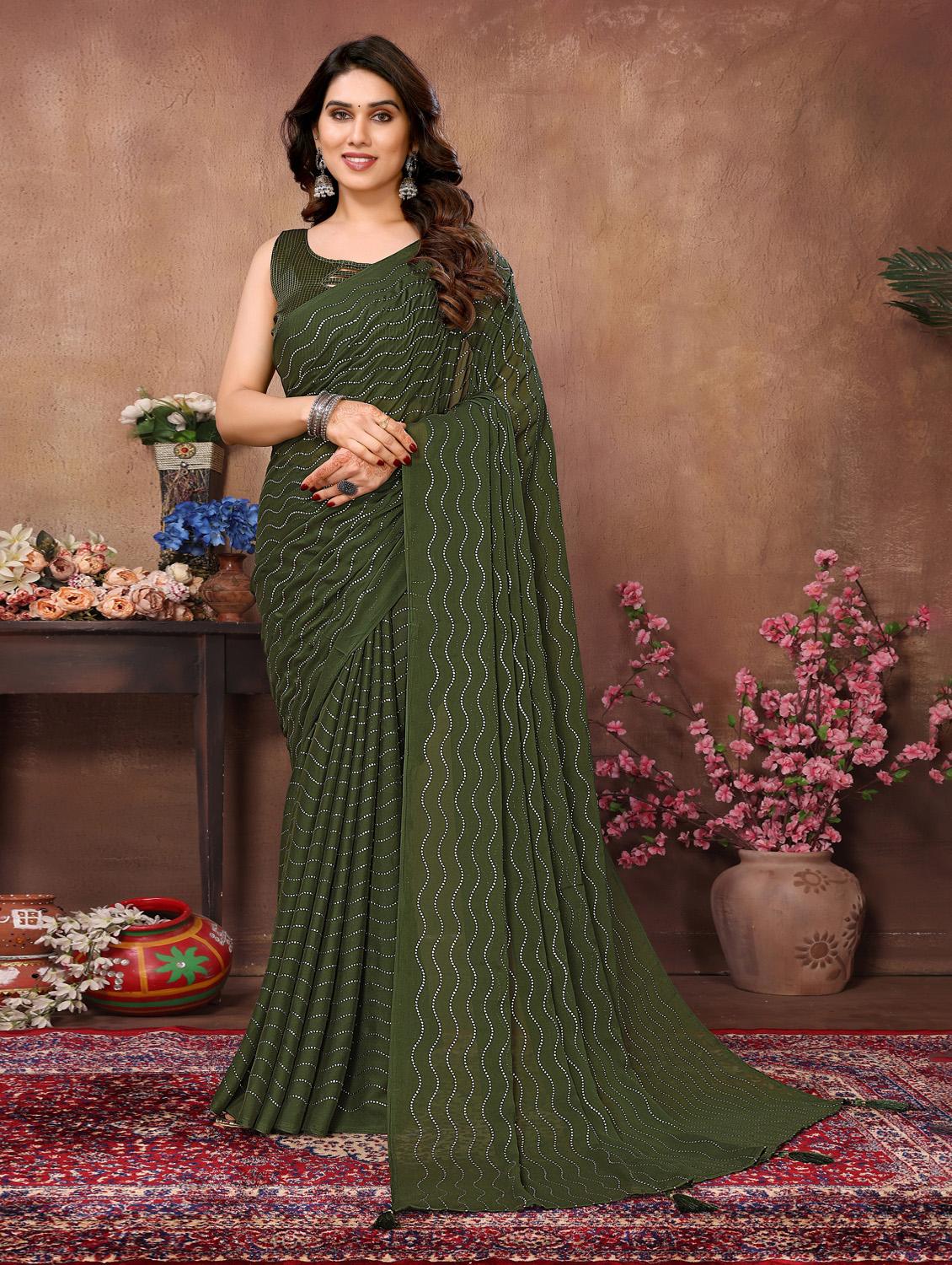 green fusion saree with blouse
