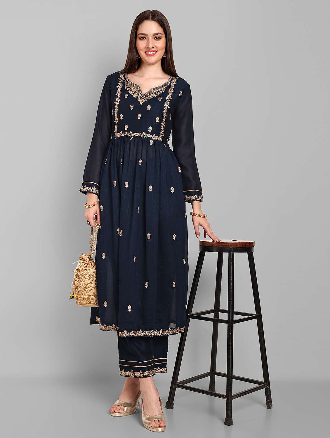 navy art silk straight kurta - 21255789 -  Zoom Image - 0