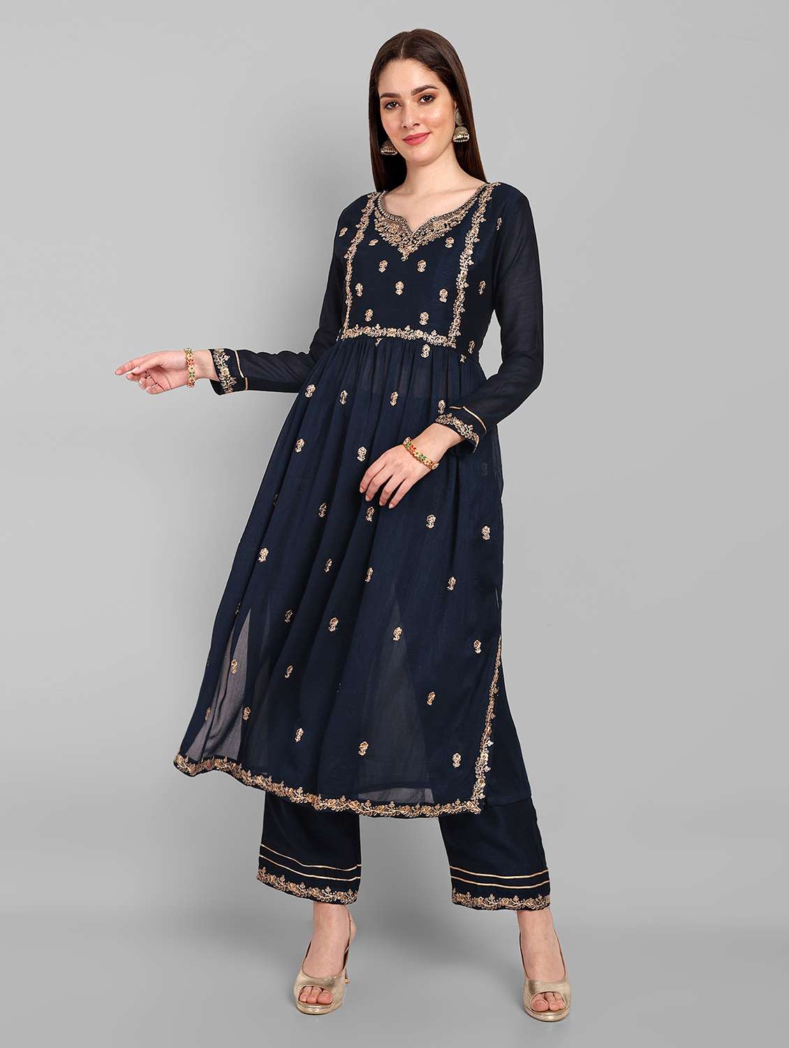 navy art silk straight kurta - 21255789 - Standard Image - 3