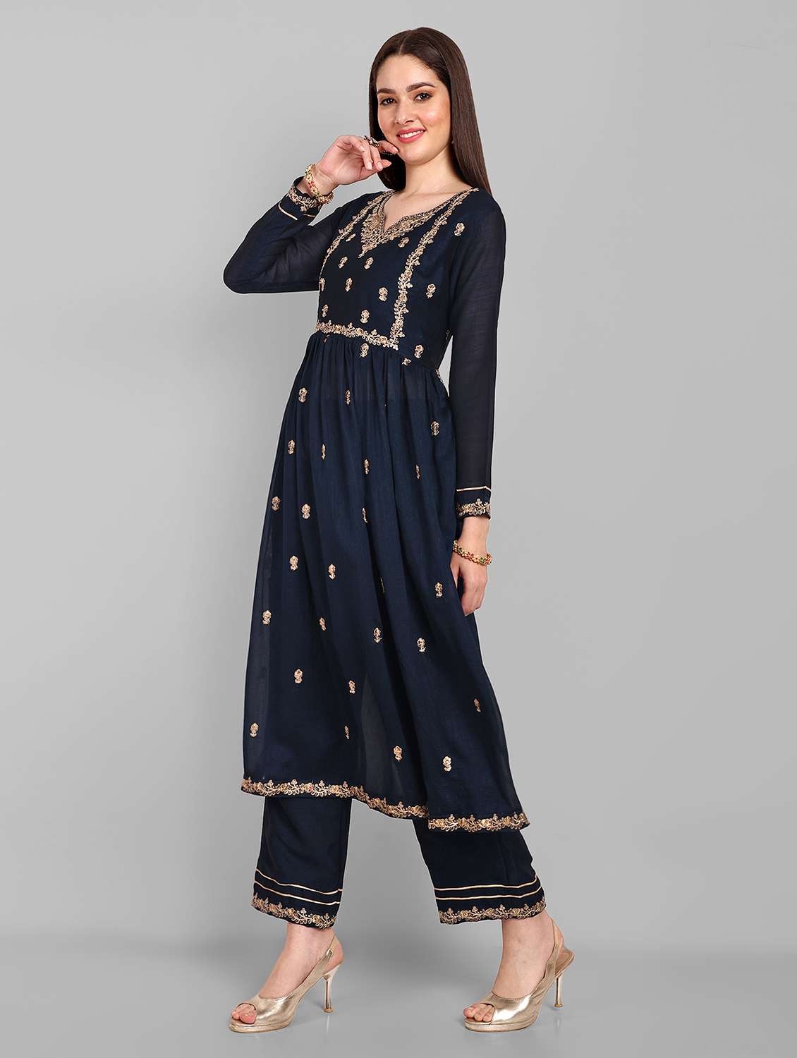 navy art silk straight kurta - 21255789 - Standard Image - 5