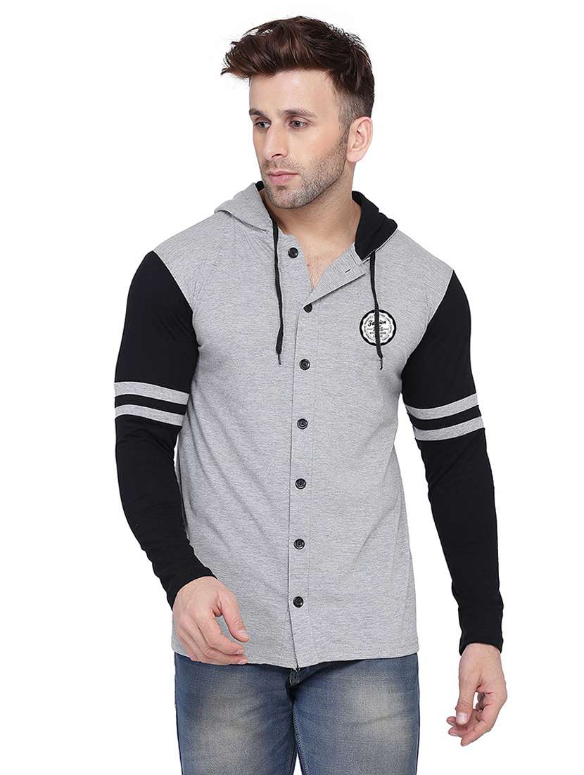 men color block hood neck casual shirt