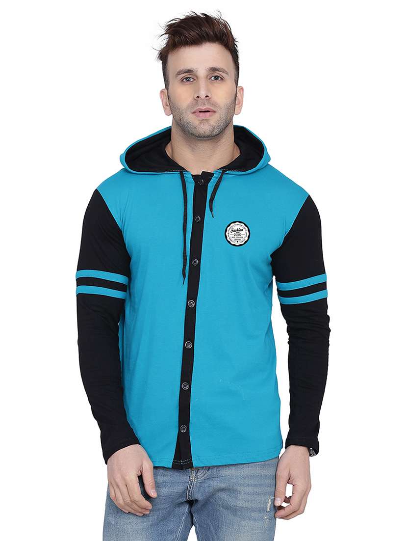 men color block hood neck casual shirt - 21256597 -  Zoom Image - 0