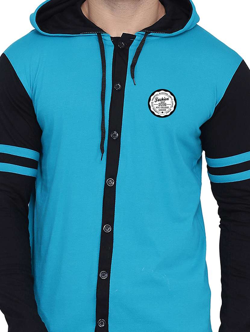 men color block hood neck casual shirt - 21256597 - Standard Image - 3