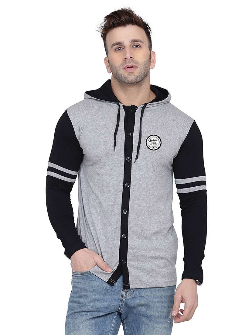 men color block hood neck casual shirt