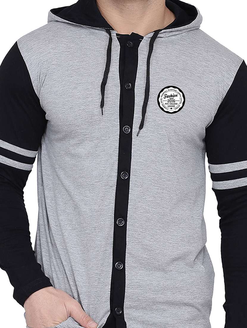 men color block hood neck casual shirt - 21256598 - Standard Image - 3