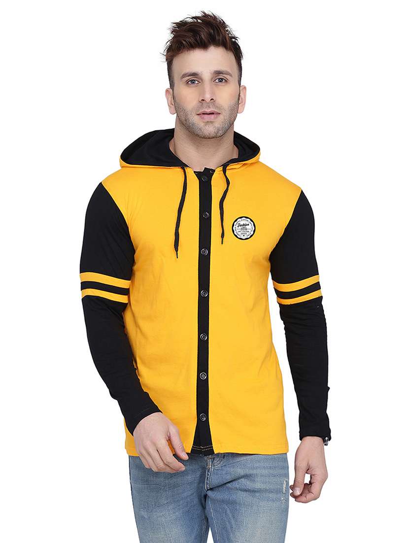 men color block hood neck casual shirt