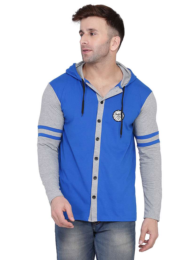 men color block hood neck casual shirt