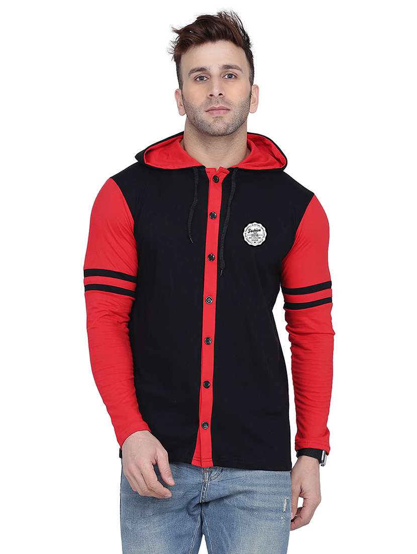 men color block hood neck casual shirt