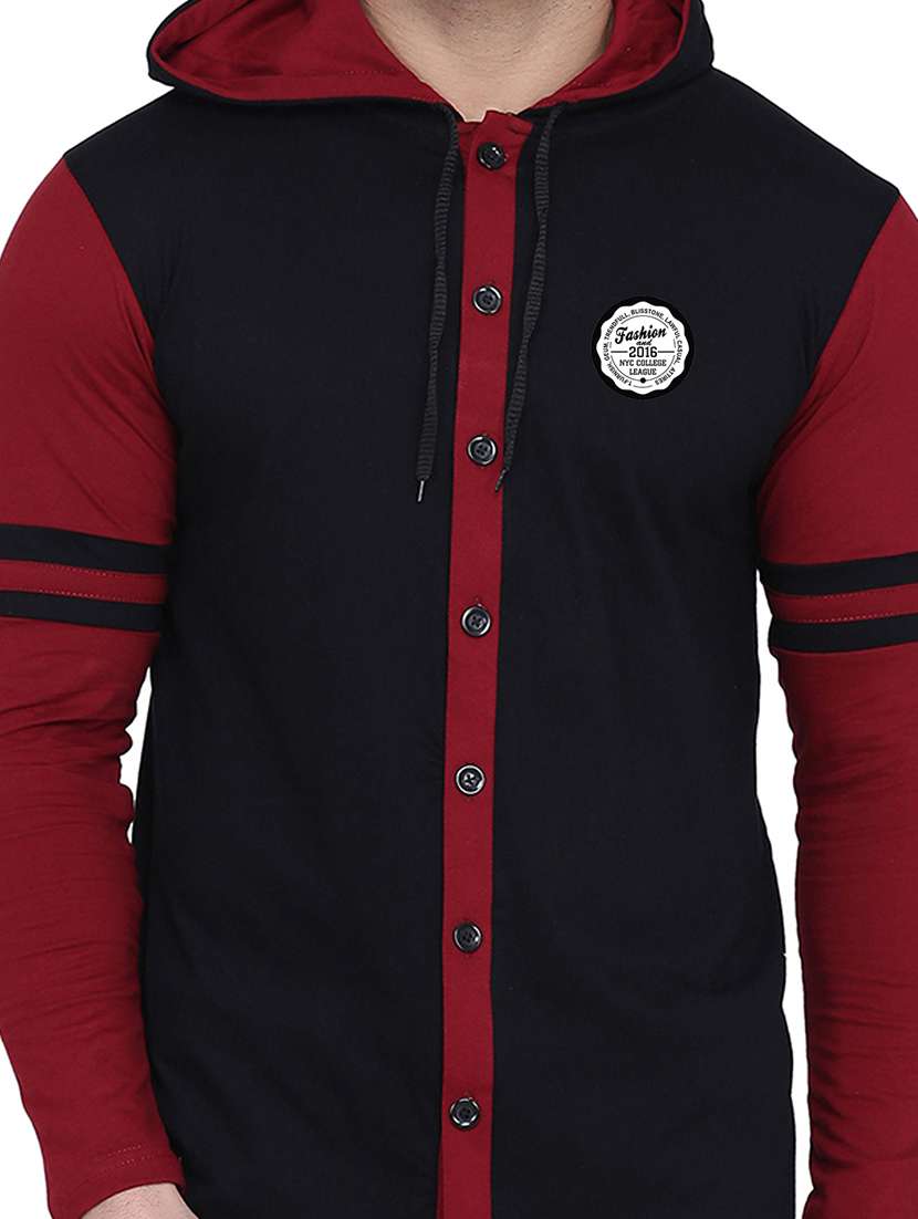men color block hood neck casual shirt - 21256608 - Standard Image - 3