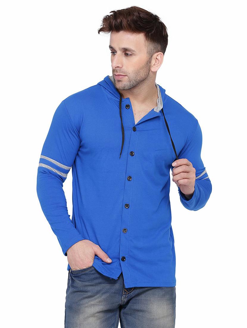 men solid hood neck casual shirt  - 21256633 -  Zoom Image - 0