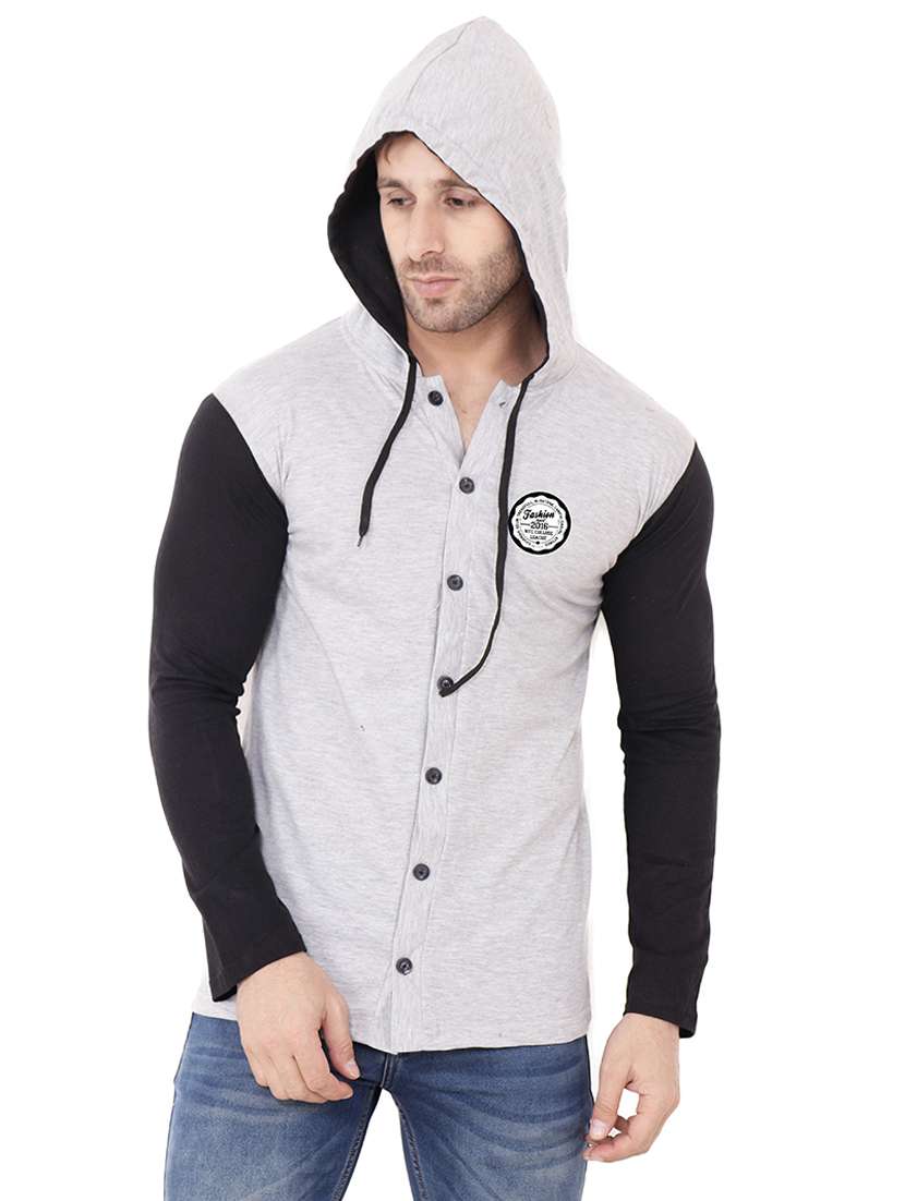 men color block hood neck casual shirt