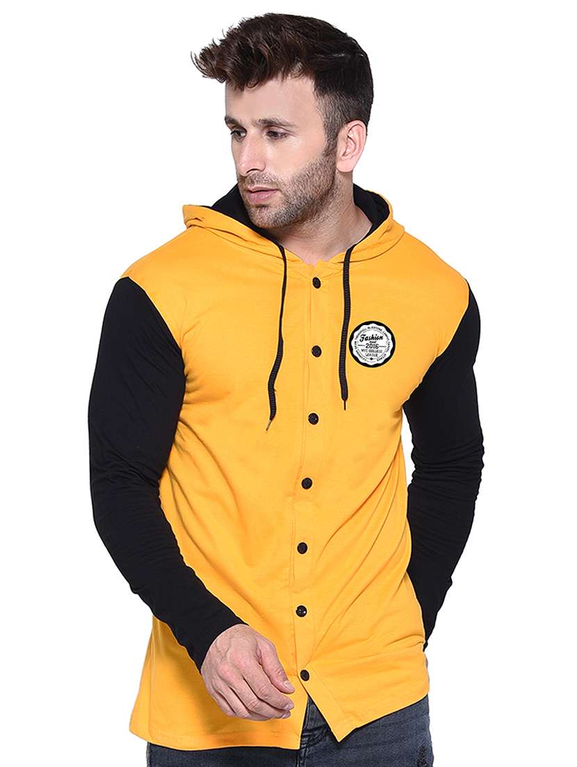 men color block hood neck casual shirt