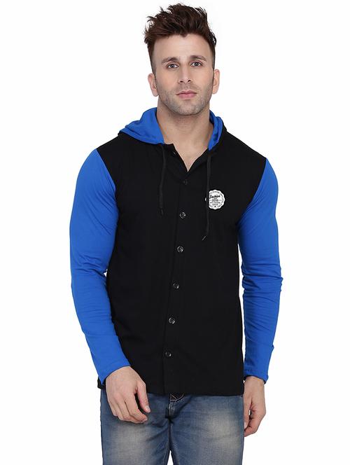 men color block hooded casual shirt - 21256791 - Standard Image - 0