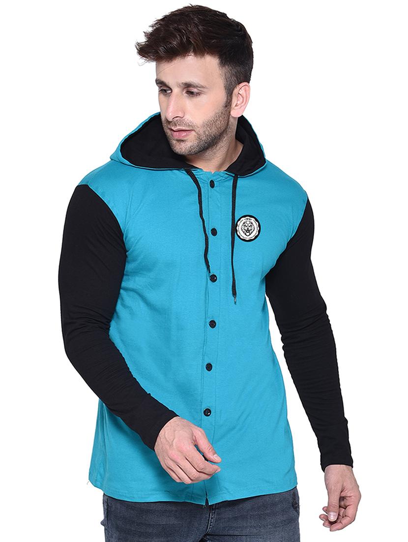 men color block hooded casual shirt - 21256804 - Zoom Image - 0