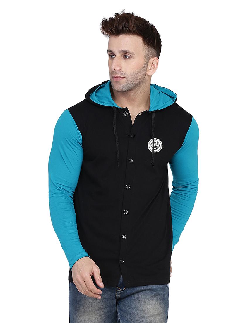men color block hooded casual shirt - 21256807 - Zoom Image - 0