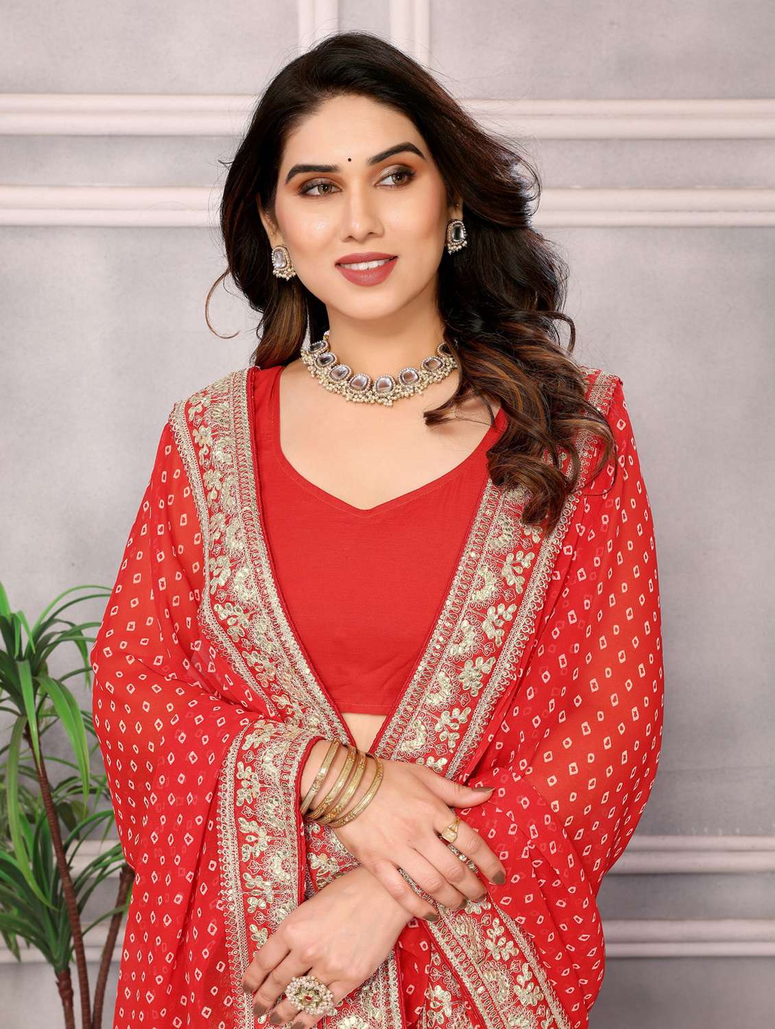 women bandhani lace bordered saree with blouse - 21257473 -  Standard Image - 3