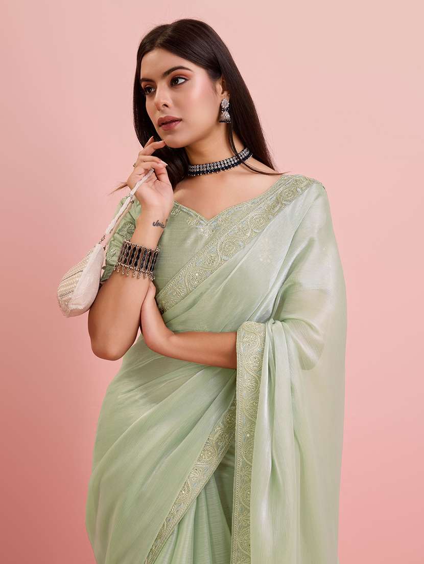 women solid with bordered saree with blouse - 21257508 -  Standard Image - 3