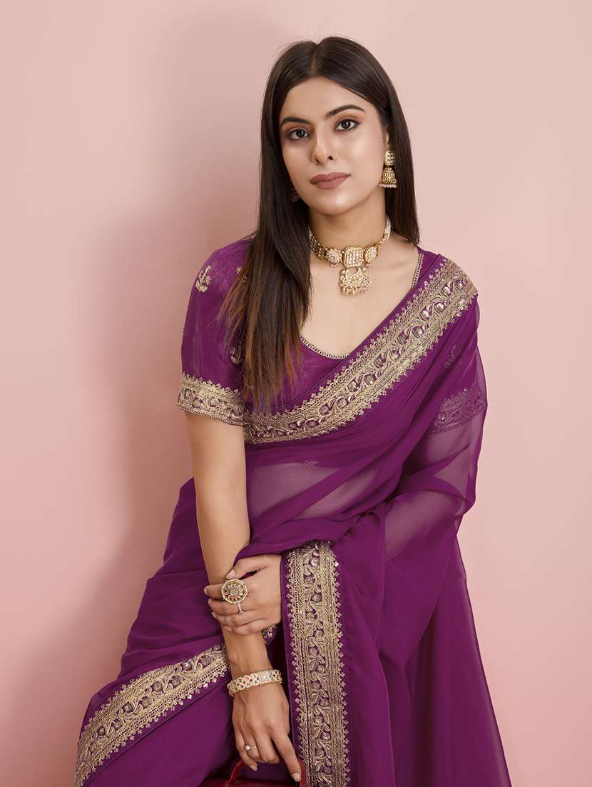 women solid with bordered saree - 21257519 -  Standard Image - 3