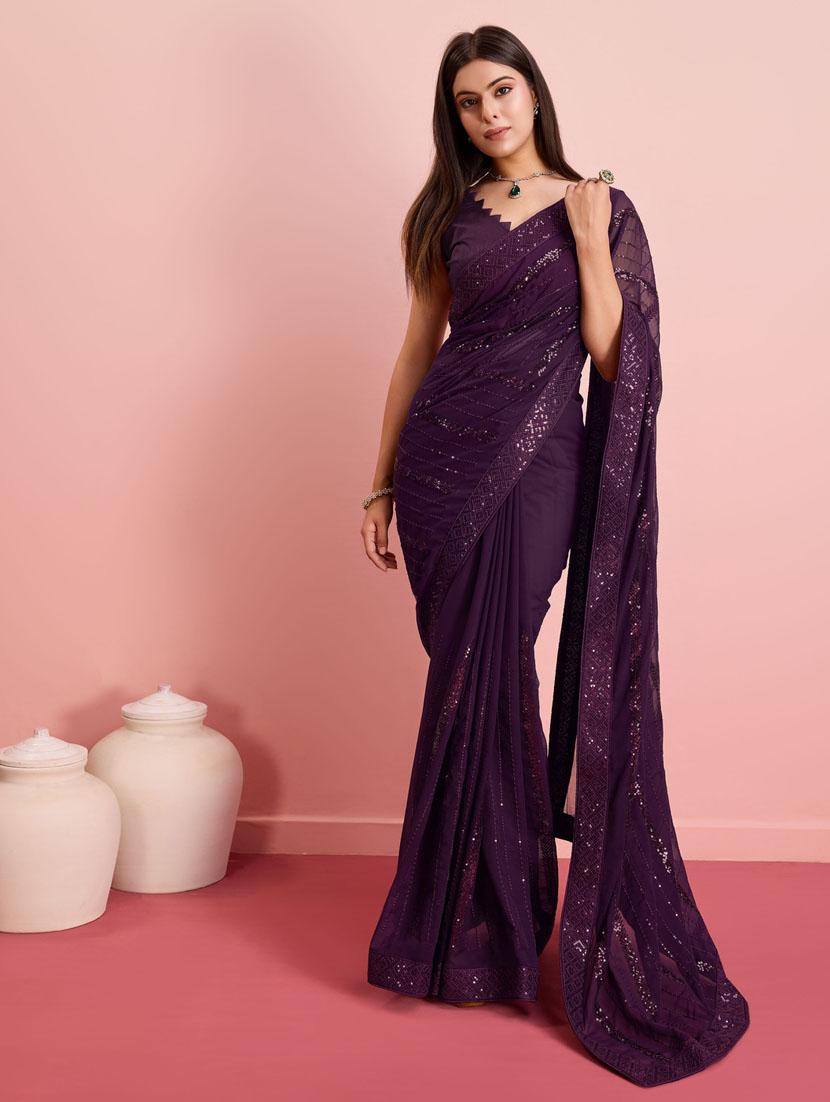 women sequin work embroidered saree with blouse - 21257525 - Zoom Image - 0