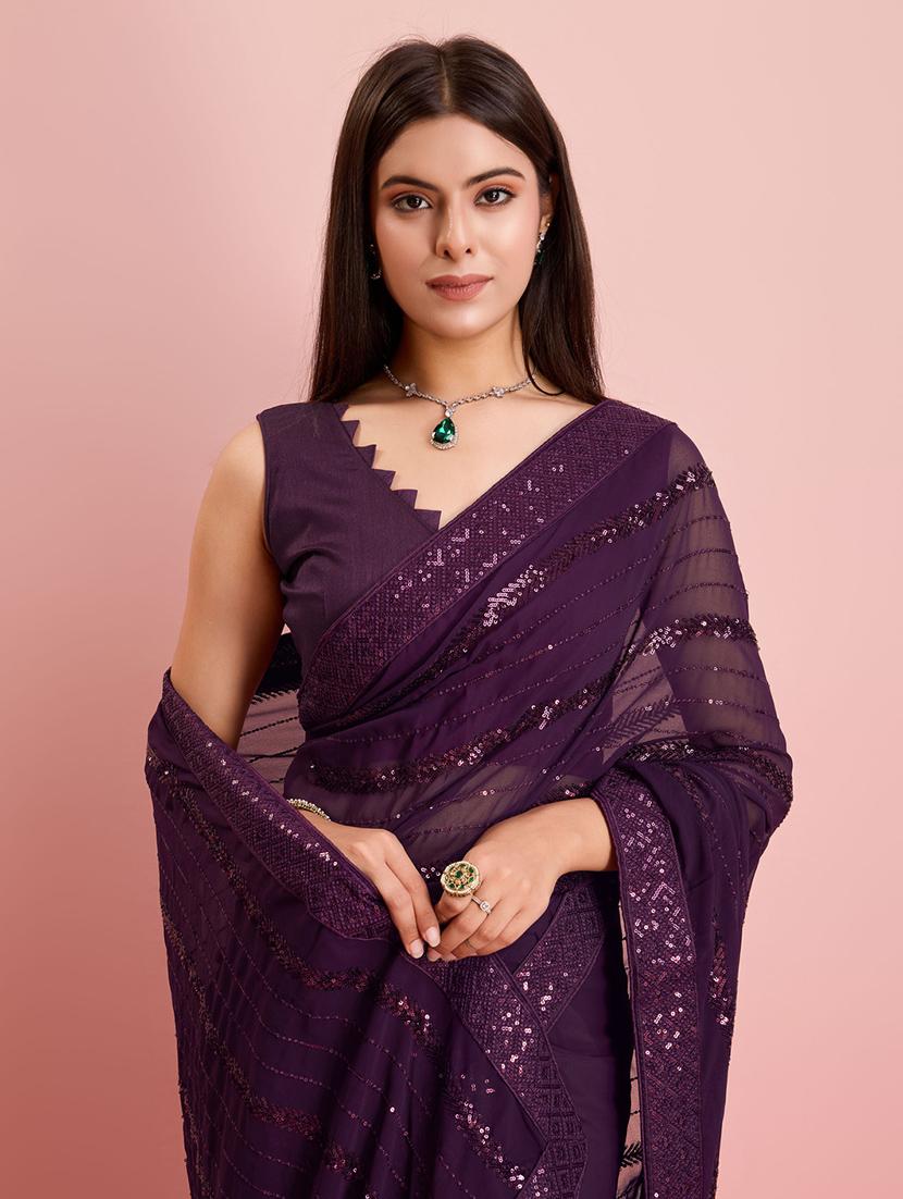 women sequin work embroidered saree with blouse - 21257525 - Standard Image - 3