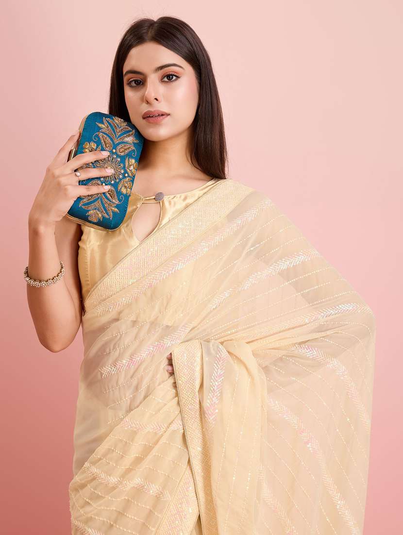 beige georgette embroidered saree with blouse - 21257530 -  Standard Image - 3