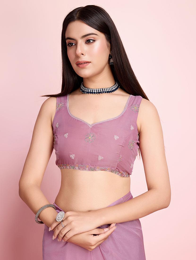 mauve organza embroidered saree with blouse - 21257537 - Standard Image - 5