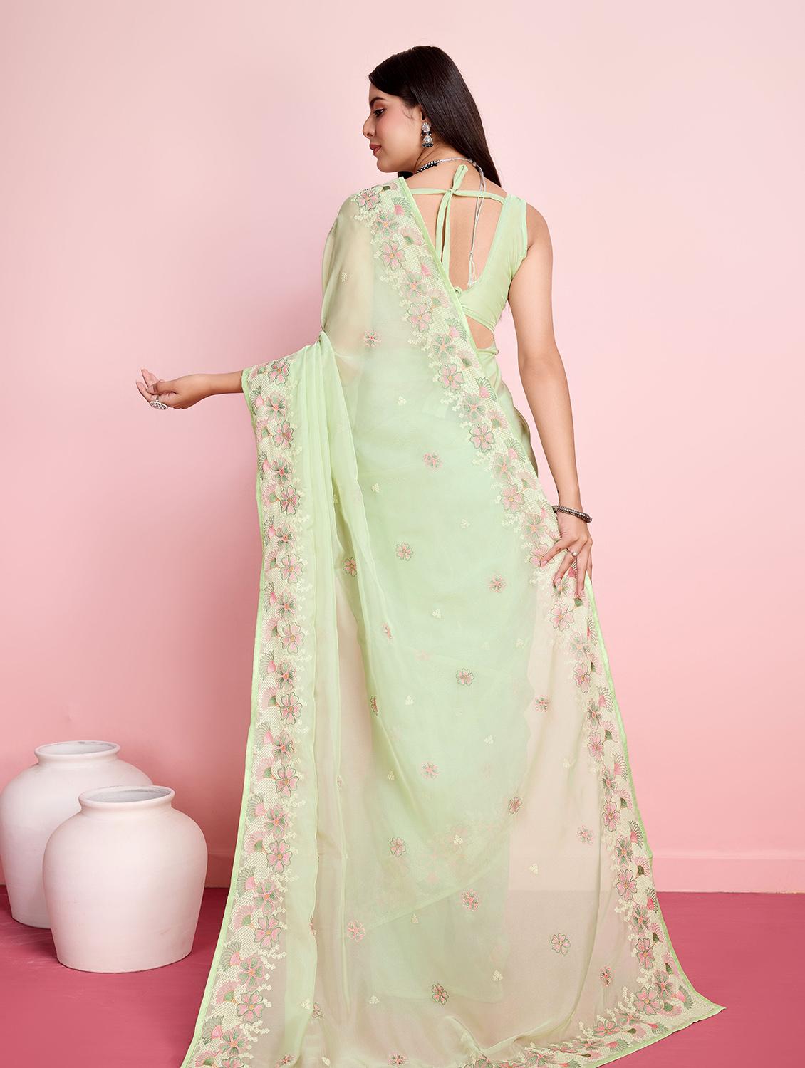 neon organza embroidered saree with blouse - 21257538 - Standard Image - 3