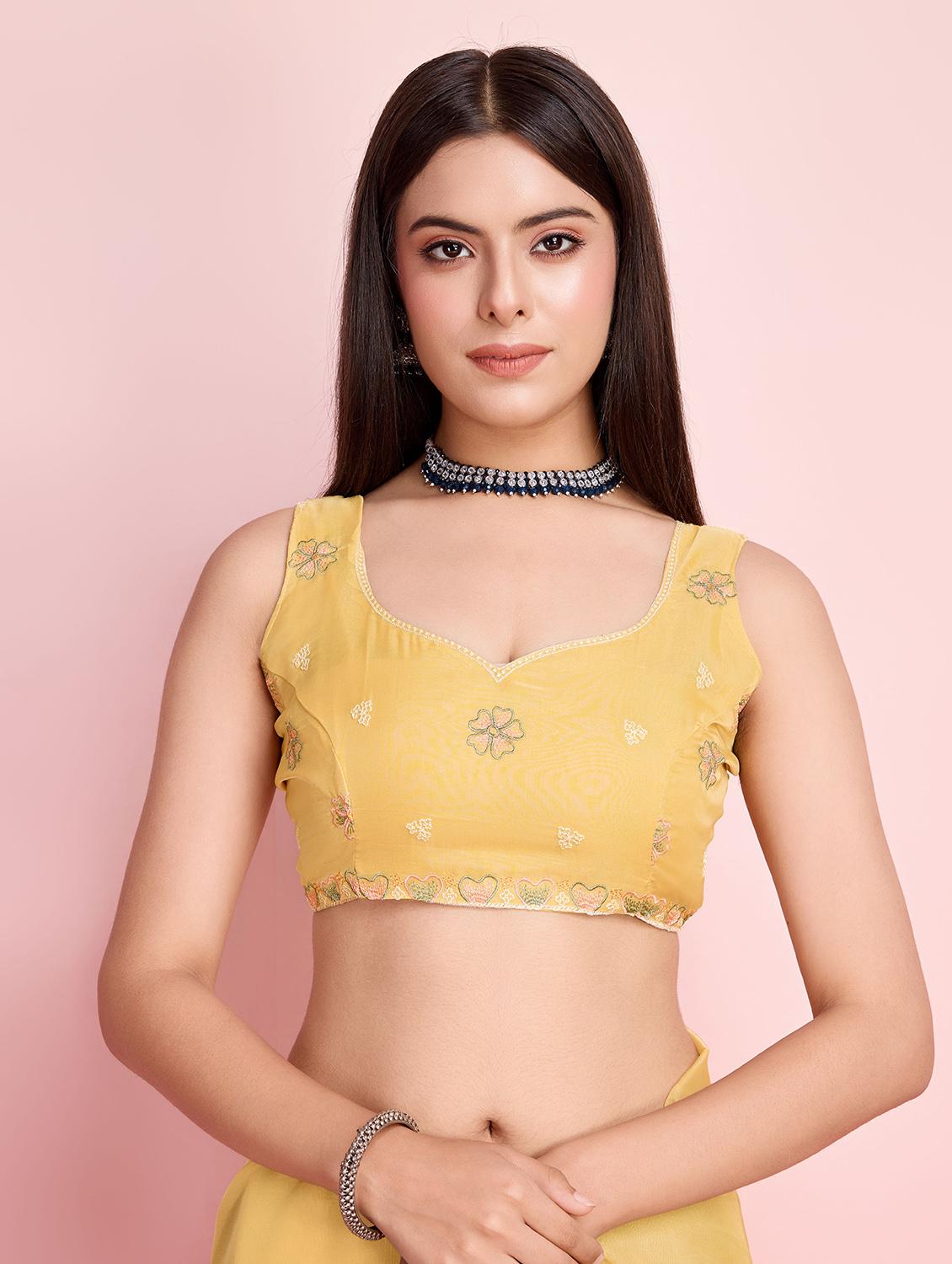 yellow organza embroidered saree with blouse - 21257539 - Standard Image - 5
