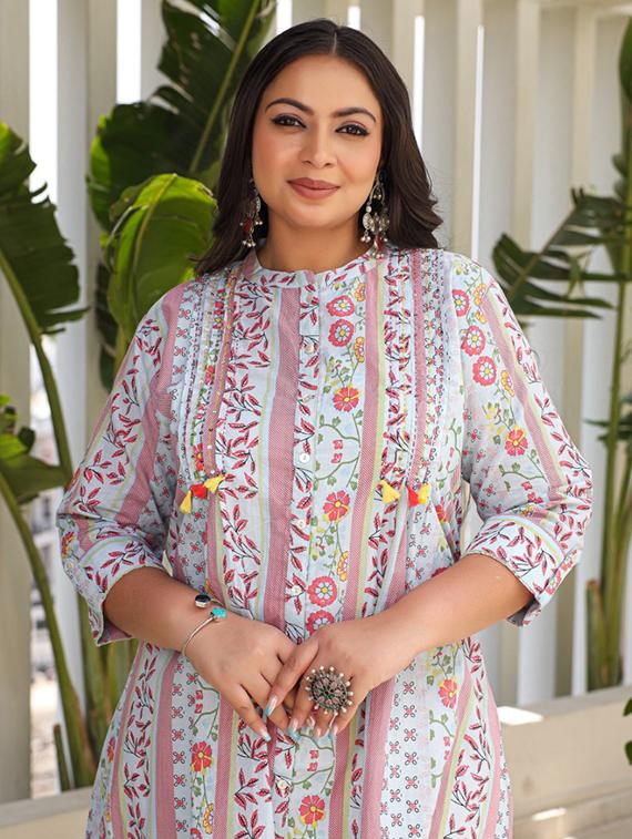 women three quarter sleeve high-low kurta - 21259512 - Standard Image - 5