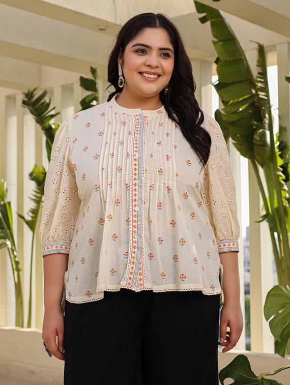 off white cotton high low tunic - 21259519 - Zoom Image - 0