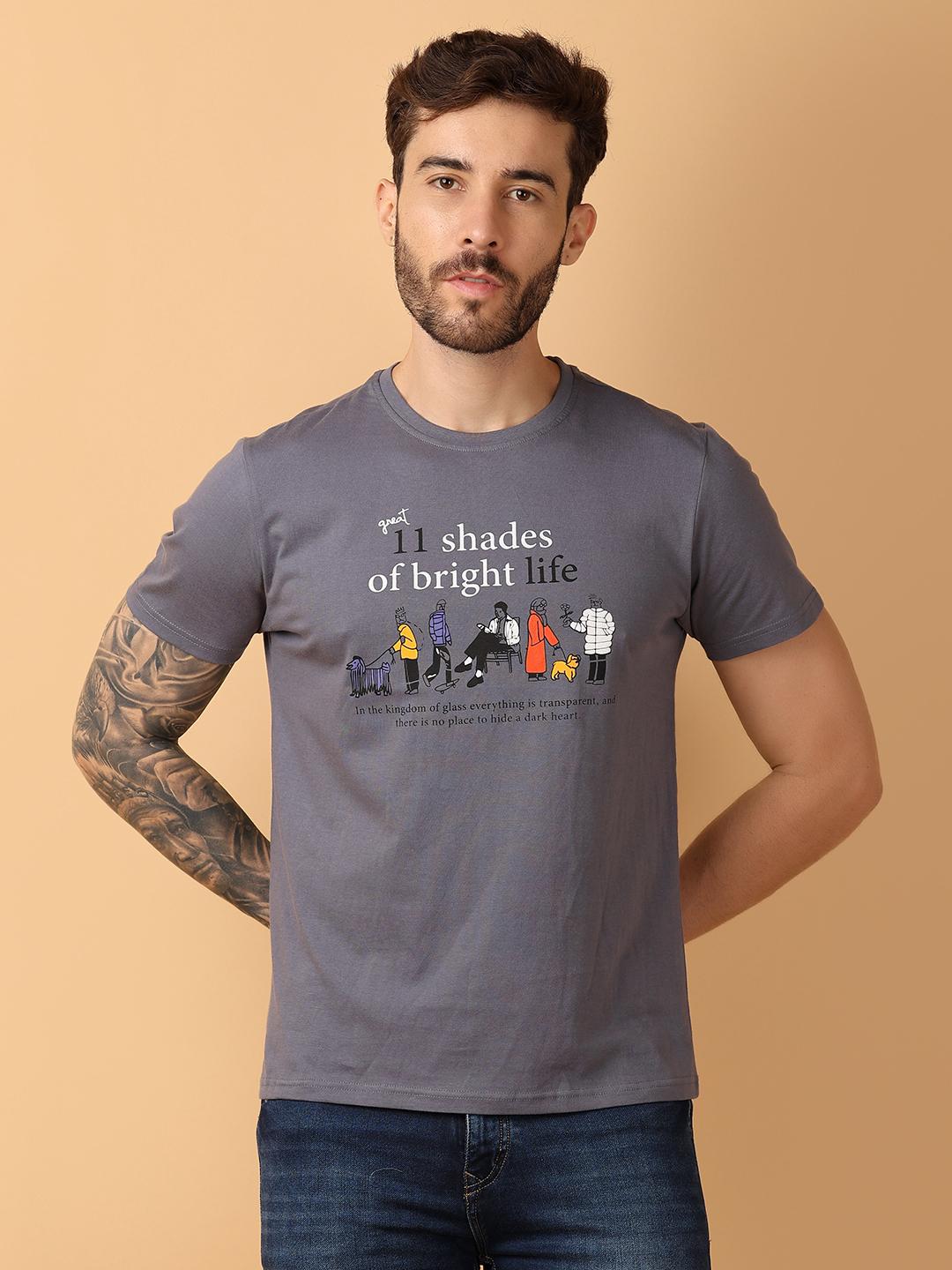 grey cotton front print tshirt - 21260290 -  Zoom Image - 0
