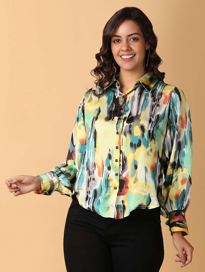women multi colored satin regular shirt