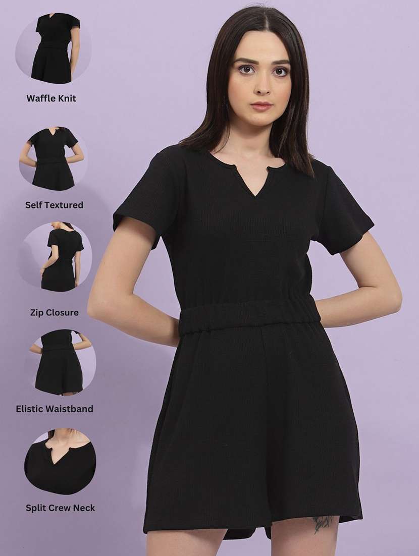women solid short sleeves romper - 21262099 -  Standard Image - 3