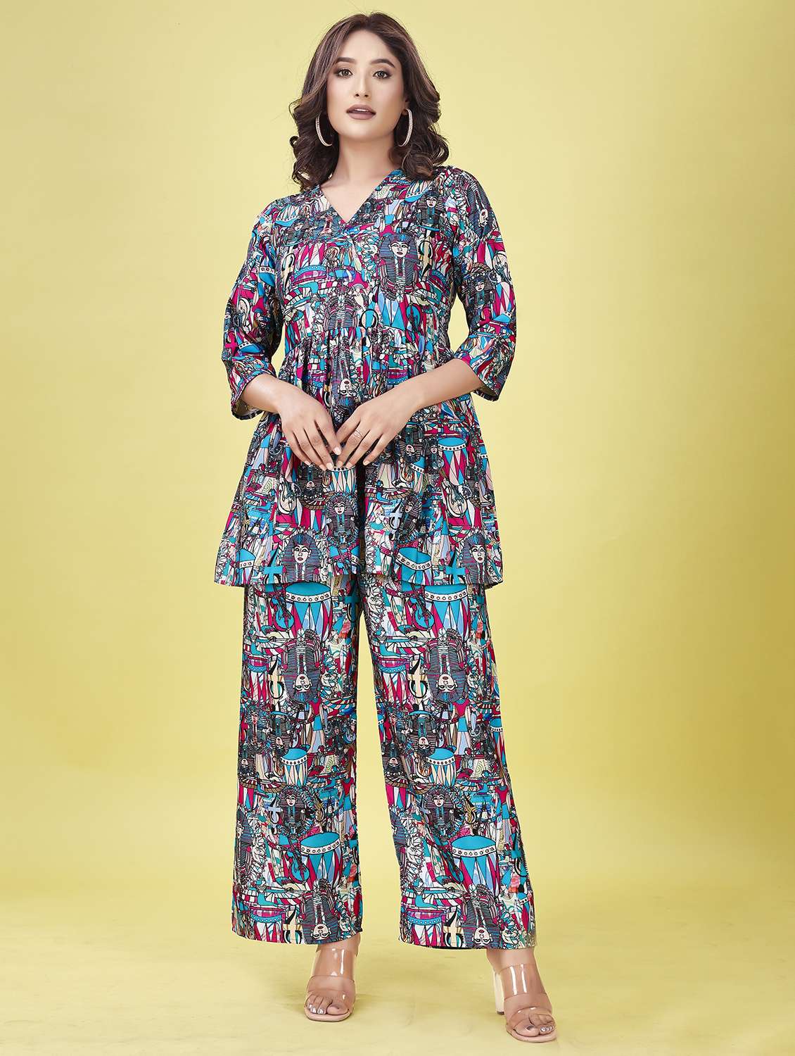 women printed top and palazzos co-ord set - 21263269 -  Zoom Image - 0